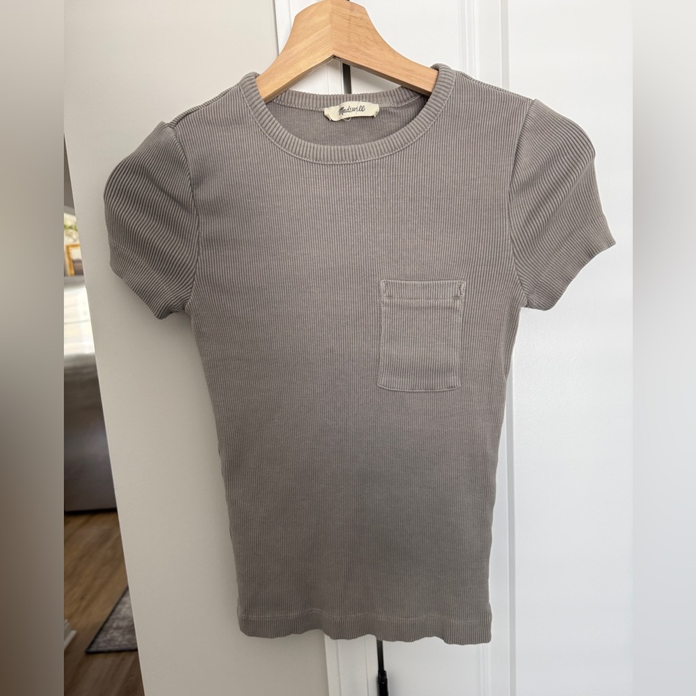 Madewell Light Gray Ribbed Knit Top